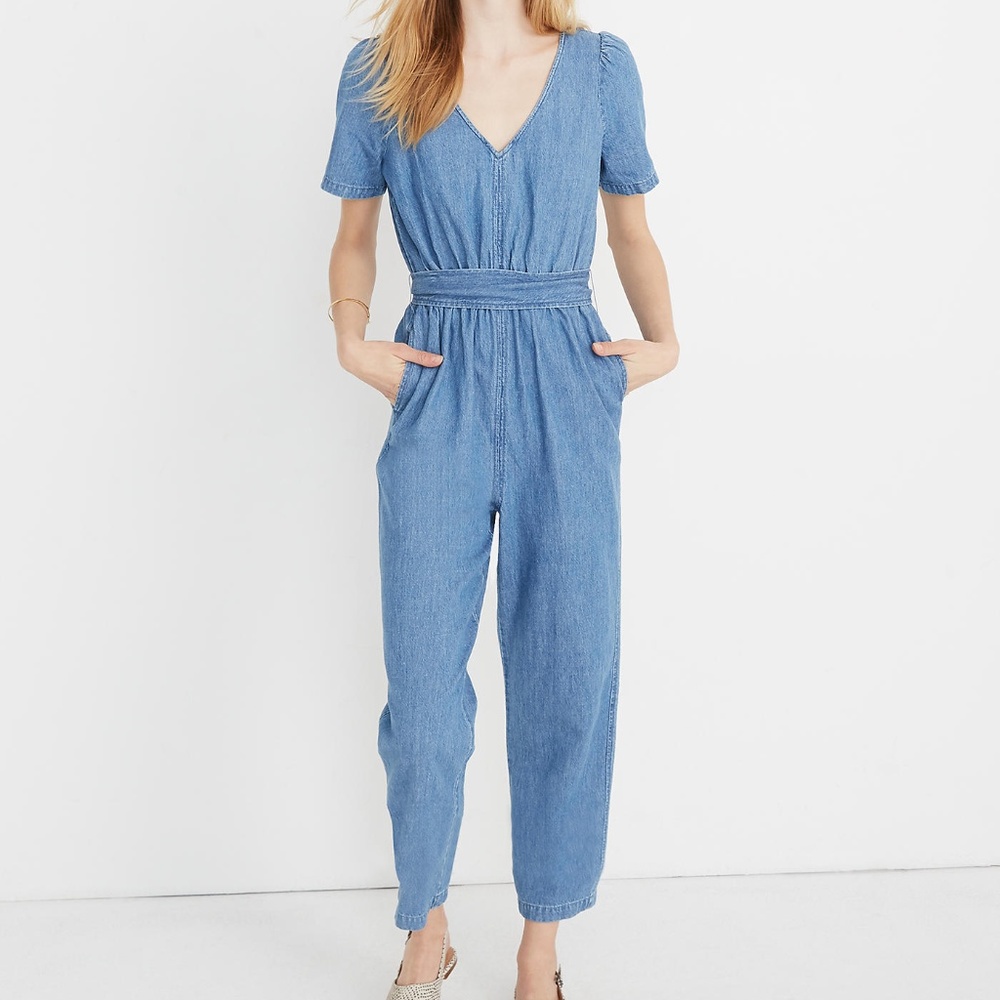 Madewell Denim Puff-Sleeve Tapered Jumpsuit - Picture 2 of 4